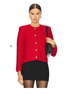 ba&sh Gaspard Red Textured Button cardigan